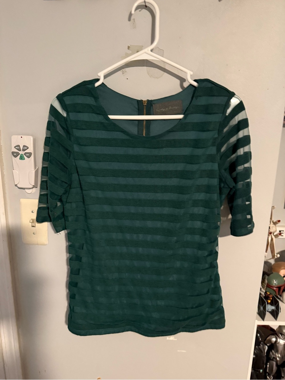 Sunday in Brooklyn Teal Green Striped Sheer-Sleeve Blouse